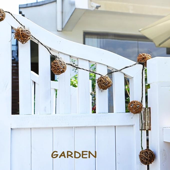 Rattan Ball String Lights Plug in Fairy Lights for Thanksgiving Decorations Indoor Outdoor Patio Garden Balcony | Lumora