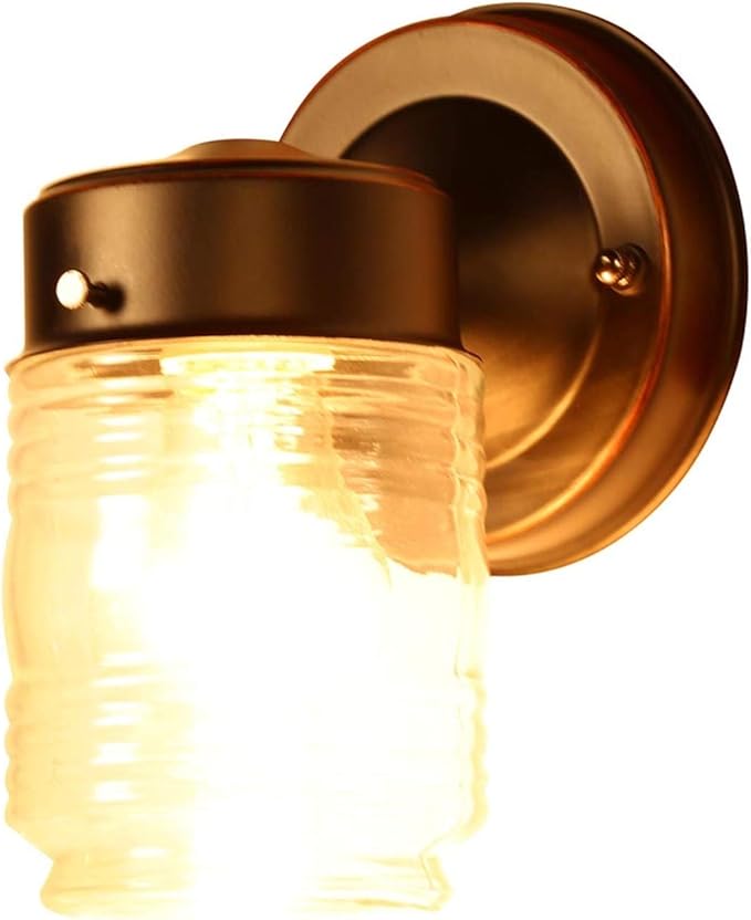 Design House 587311 Jelly Jar Classic 1-Light 2-Pack Indoor/Outdoor Wall Light with Clear Ribbed Glass for Entryway Porch Patio, Oil Rubbed Bronze