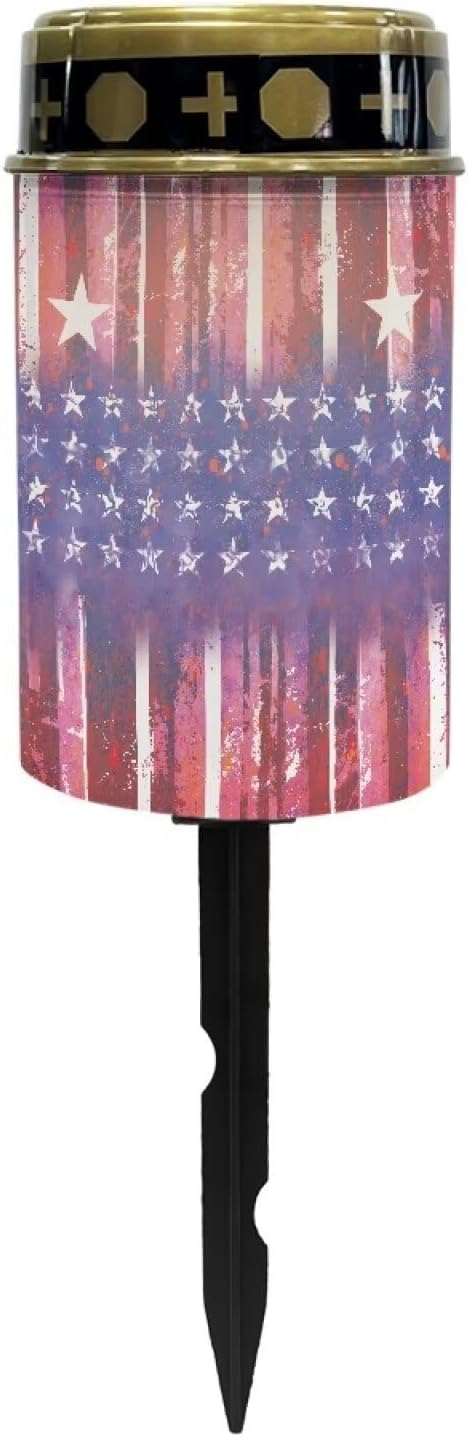 Garden Solar Light, American Flag Printed Grave Solar Lights for Cemetery, Waterproof, Solar Powered, Easy to Install, Decorate Lawn, Patio, Fence, Backyard