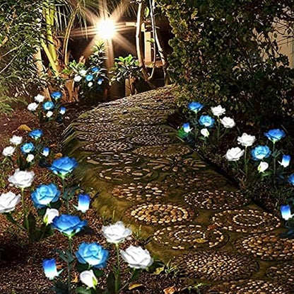 Solar Garden Rose Lights, Decorman 2 Pack Realistic Solar Outdoor Flower Lights Waterproof LED Stake Landscape Decorative Lights with 10 Roses for Garden, Lawn, Yard, Pathway, Patio, Backyard (White)