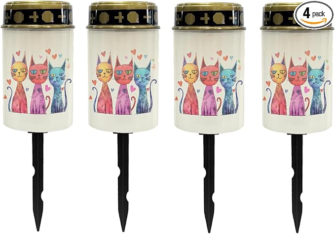 Colorful Cat Solar Outdoor Lights Solar Lights Waterproof Garden Stake Lights Solar Pathway Lights for Yard Patio Driveway Decoration Landscape Lighting Spotlights-Warm White Lights