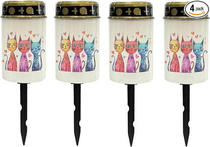 Colorful Cat Solar Outdoor Lights Solar Lights Waterproof Garden Stake Lights Solar Pathway Lights for Yard Patio Driveway Decoration Landscape Lighting Spotlights-Warm White Lights