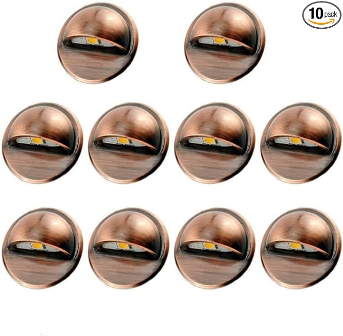 FVTLED Pack of 10 Low Voltage LED Deck Lights Outdoor Step Stair Lights D35MM 12V IP65 Waterproof Warm White Landscape Deck Lighting for Garden Yard Steps Stairs Floor Decoration, Red Bronze