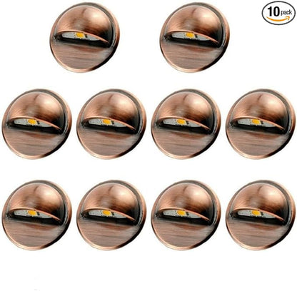 FVTLED Pack of 10 Low Voltage LED Deck Lights Outdoor Step Stair Lights D35MM 12V IP65 Waterproof Warm White Landscape Deck Lighting for Garden Yard Steps Stairs Floor Decoration, Red Bronze