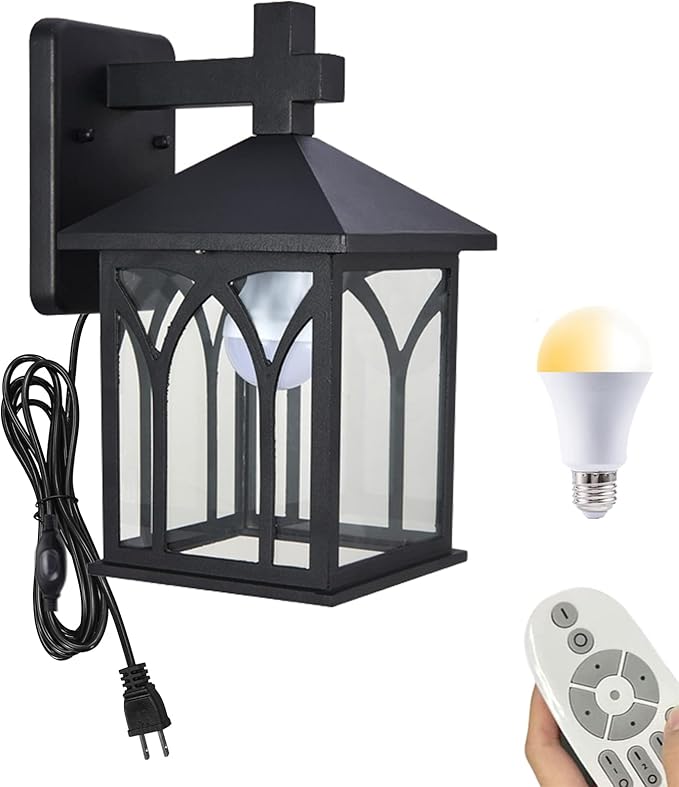 Kiven Plug in Wall Lamp, Dimmable Wall Sconce with Swing Arm, 5.9ft Plug-in Cord, Remote Control (Dimmable,3 Color Modes) 1-Light Industrial Wall Lights Fixtures for Bedside Reading E26 Base