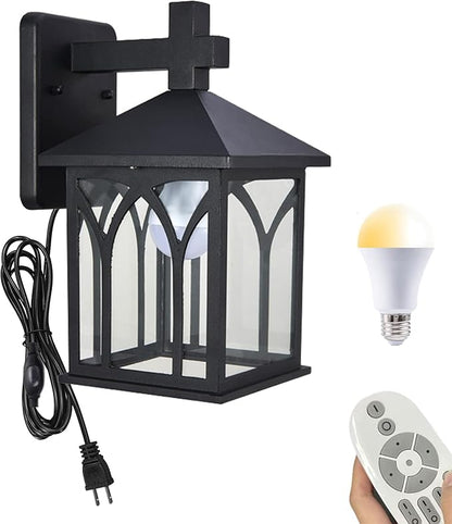 Kiven Plug in Wall Lamp, Dimmable Wall Sconce with Swing Arm, 5.9ft Plug-in Cord, Remote Control (Dimmable,3 Color Modes) 1-Light Industrial Wall Lights Fixtures for Bedside Reading E26 Base