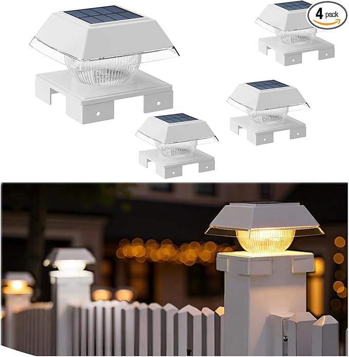 Suamote Solar Post Cap Lights Outdoor, Fits 4x4 Wood/Vinyl Posts, Post Lights Solar-Powered IP65 Waterproof for Yard, Deck, Fence, Efficient 1500mAh Battery, 120 Lumen, Warm White & Cold White
