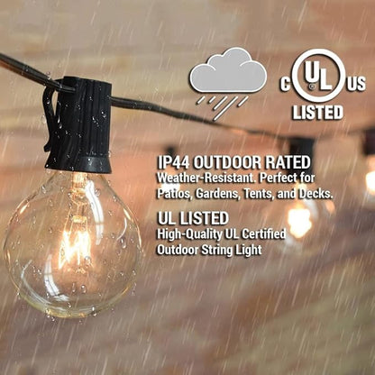 Abeja 50Ft Outdoor Patio String Lights with 53 Clear Globe G40 Bulbs,UL Certified for Patio Porch Backyard Deck Bistro Gazebos Pergolas Balcony Wedding Gathering Parties Markets Decor, Brown Wire