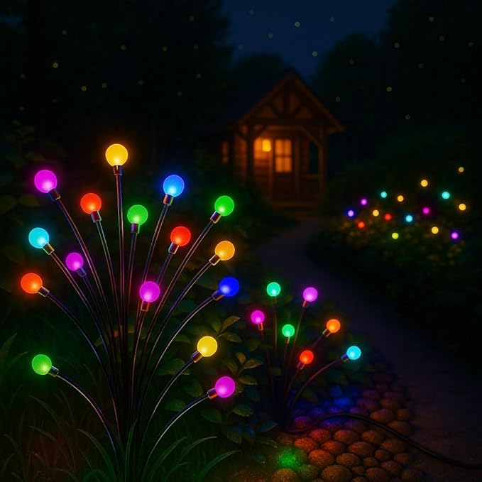 Solar Garden Lights - Pack of 4 Firefly with 2 Mode, Sway by Wind, Waterproof Outdoor for Yard Patio Walkway Decoration (Colorful)