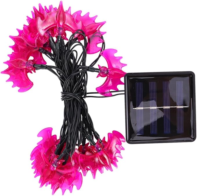 TOYANDONA Solar String Lights Purple Bat Decorative Lamp Strings 5m 20 LED Warm Waterproof Outdoor Patio Lighting for Halloween Garden Yard