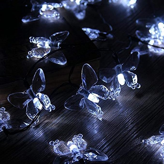 Solar String Lights, Waterproof 16ft 20LED Butterfly Christmas Fairy Lights Decorative Lighting for Home Party Wedding Patio Garden Porch Balcony (White)