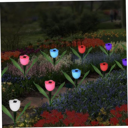 Sosoport 6pcs Solar Led Tulip Garden Lights Weatherproof Outdoor Solar Pathway Lamps for Driveways and Yards Energy Efficient Landscape Lighting Random Colors