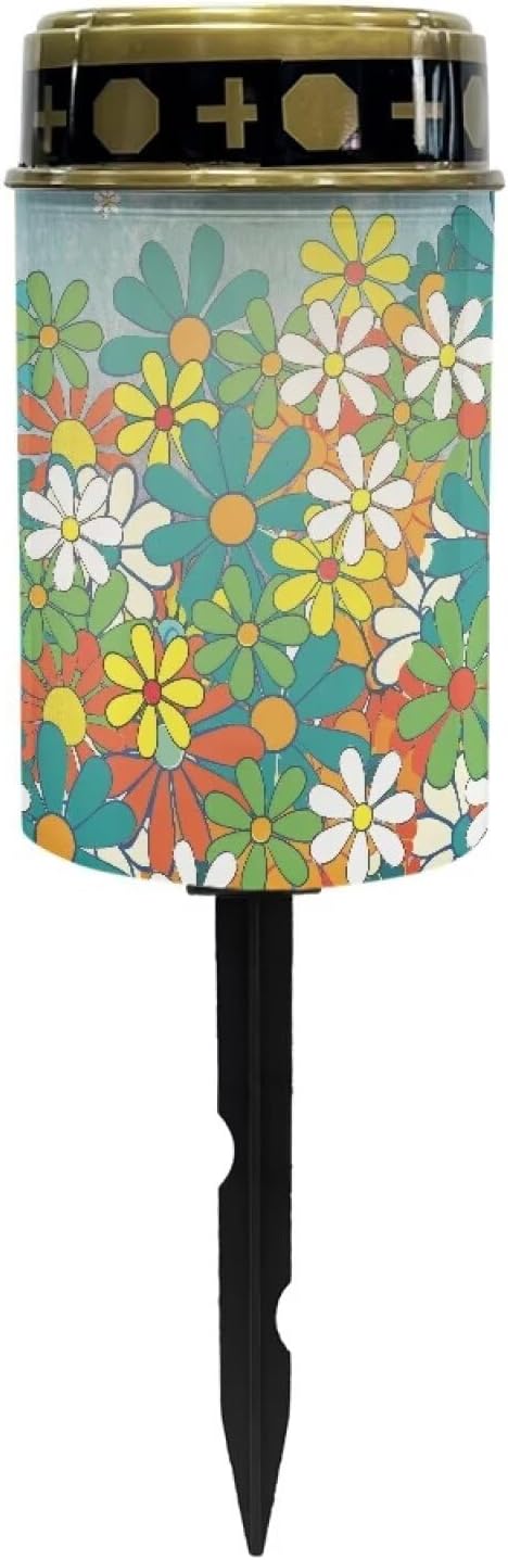 Hippie Floral Print Solar Lights Outdoor Garden Decorative Solar Garden Lights Waterproof Solar Pathway Landscape Lights for Path Patio Backyard Walkway Yard Garden Decor