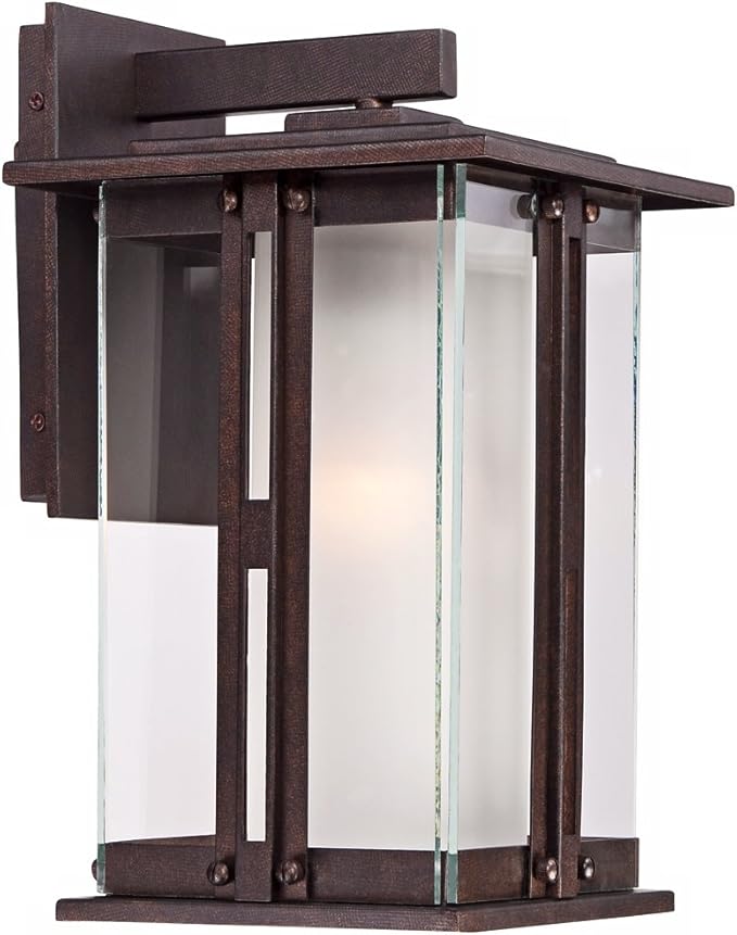 Franklin Iron Works Fallbrook Rustic Farmhouse Mission Outdoor Wall Light Fixture Bronze 13" Clear Frosted Glass Shades for Exterior Barn Deck House Porch Yard Patio Outside Garage Front Door