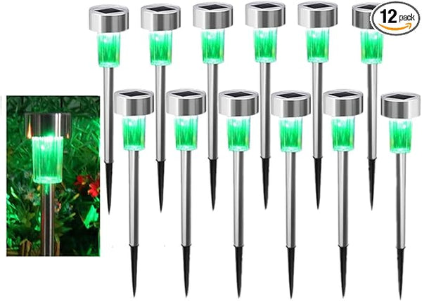 12PCS Green Solar Outdoor Lights LED Steel Garden Solar Powered Landscape Driveway Light Lamp Yar Pathway Stake | Lumora