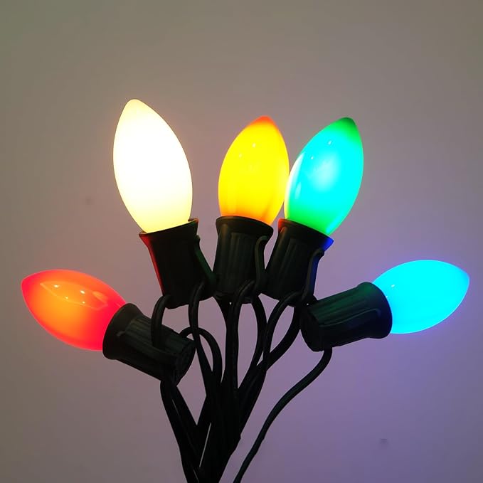 Multicolor C9 Christmas Lights Ceramic, C9 25Ft Vintage Incandescent String Lights with 27 Opaque Bulbs (2 Spare) for Christmas Tree Patio Roofline Outdoor Indoor Holiday Xmas Decorations