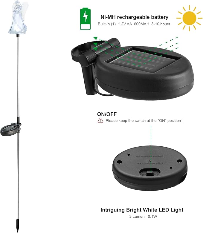 Glitzhome Solar Lights Outdoor 3 Pack Solar Angel Stake Lights with Stainless Steel Pole for Garden Deck Patio Landscape Decorating