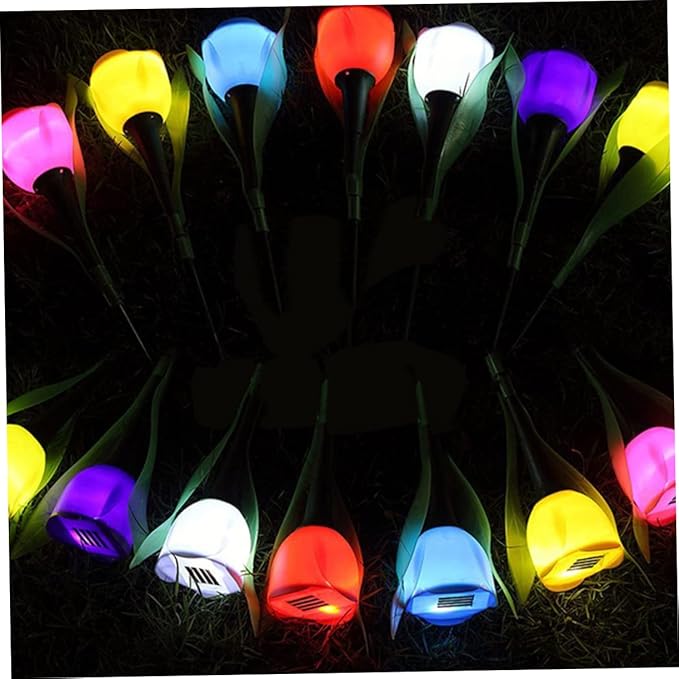 Sosoport 6pcs Solar Led Tulip Garden Lights Weatherproof Outdoor Solar Pathway Lamps for Driveways and Yards Energy Efficient Landscape Lighting Random Colors