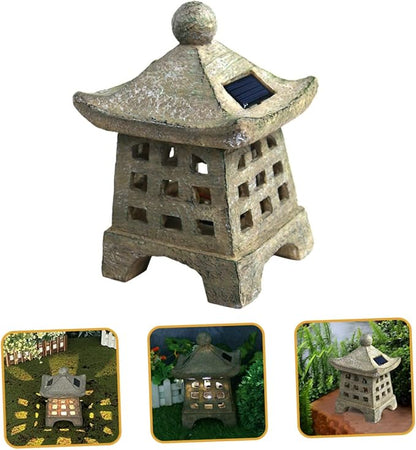 NUOBESTY Solar Outdoor Pagoda Light Waterproof Resin Garden Decoration 2-Pack Solar Pathway Lights for Landscape and Patio Japanese Style Statue LED Lighting