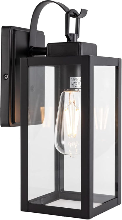 GRUENLICH Outdoor Wall Lantern, Wall Sconce for Porch Lighting Fixture, E26 Base Max 60W, Metal Housing Plus Glass, Matte Black Finish, Bulb Not Included, 1-Pack