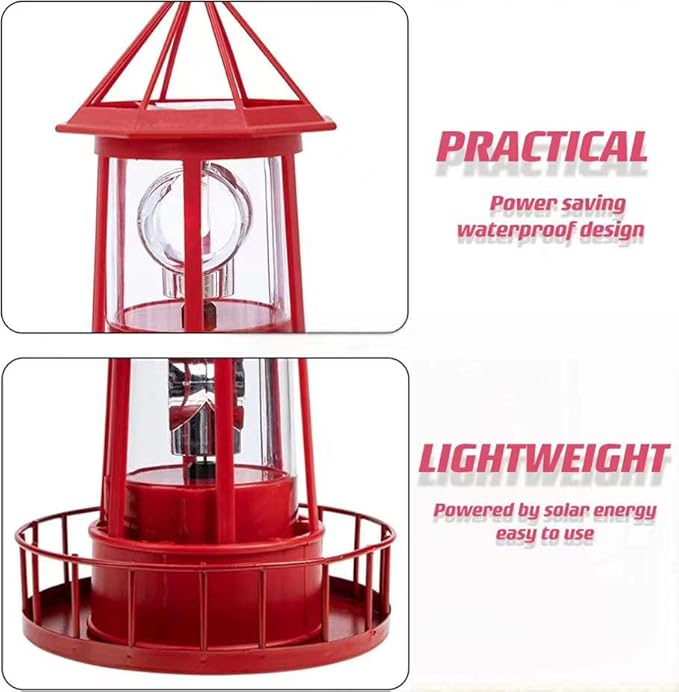 LED Solar Powered Lighthouse, 360 Degree Rotating Lamp Courtyard Decoration Waterproof Garden Smoke Towers Statue | Lumora