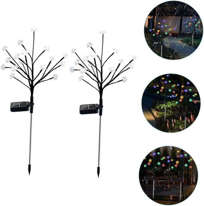 balacoo 2pcs Lotus Tree Branches Lights Solar Pathway Garden Decor High Brightness Rainproof Energy Saving