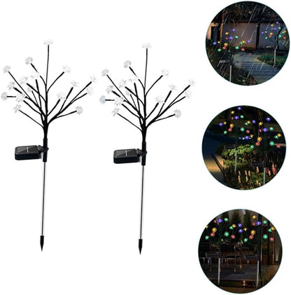 balacoo 2pcs Lotus Tree Branches Lights Solar Pathway Garden Decor High Brightness Rainproof Energy Saving