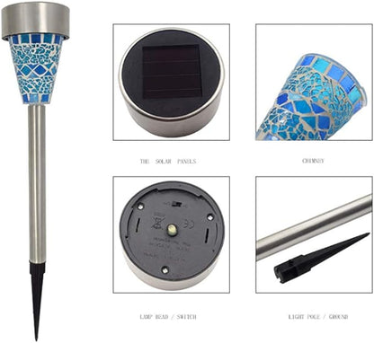 Solar Path Lights Outdoor Led Waterproof Glass Stainless Steel High Lumen Automatic Solar Pathway Lights White Light for Patio Yard Lawn Garden Landscape Lighting,Blue