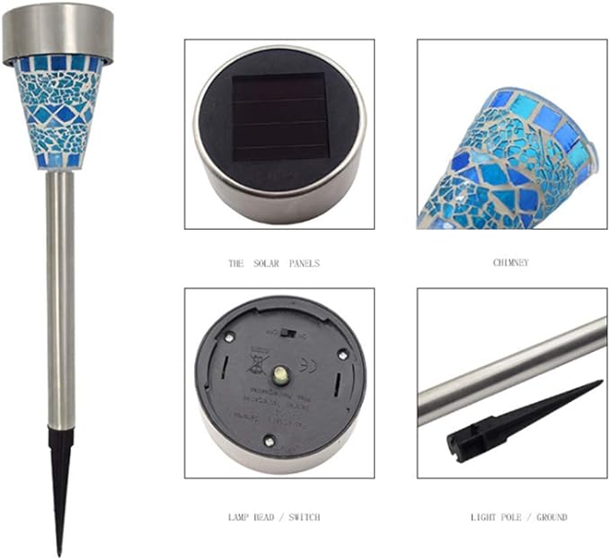 Solar Path Lights Outdoor Led Waterproof Glass Stainless Steel High Lumen Automatic Solar Pathway Lights White Light for Patio Yard Lawn Garden Landscape Lighting,Blue