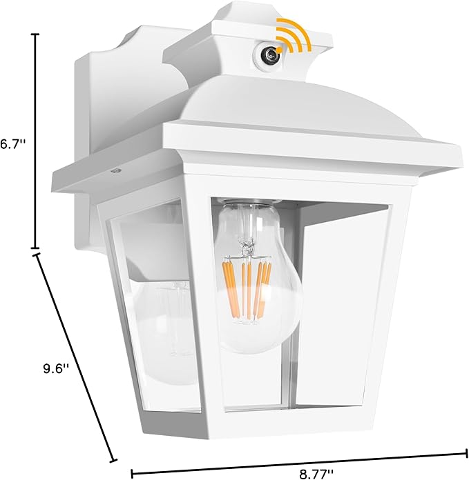 FUDESY Dusk to Dawn Outdoor Wall Lantern, Exterior Sensor Porch Light Wall Mount with LED Bulb, Waterproof Anti-Rust Wall Sconce Lighting , White Outside Light Fixtures for Hose, Front Door, Garage