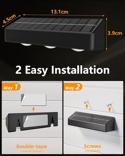 Solar Fence Lights 2 Pack, Warm White, Cool White and RGB Color Glow LED Solar Light, IP65 Waterproof Fence Lights Solar Powered for Patio, Deck and Wall