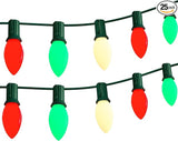 25Ft C9 LED Christmas Multicolor String Lights, Vintage Christmas Lights with 27 C9 Red/Green/White LED Bulbs | Lumora