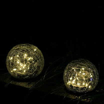 VOSAREA 2pcs Solar Lawn Lights Outdoor Waterproof Garden Pathway Lights 12cm Crackled Globe 30 Warm Yellow LEDs Solar Spotlight for Yard and Patio