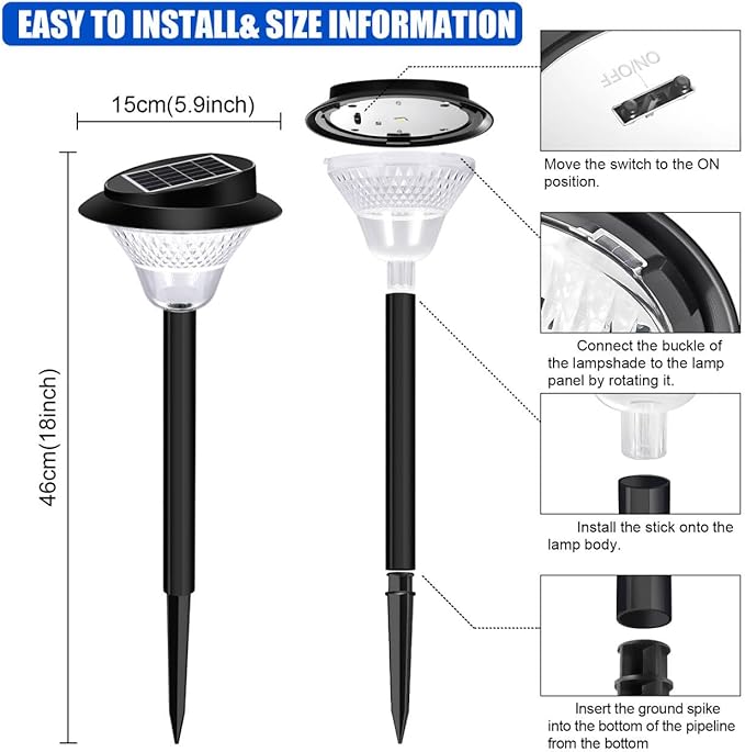 Solar Pathway Lights Outdoor 2 Pack, Solar Sidewalk Garden Lights 20000h Lifespan, Up to 12 Hours Auto On/Off, Outdoor Waterproof Solar Lights for Sidewalk Patio Lawn with Design