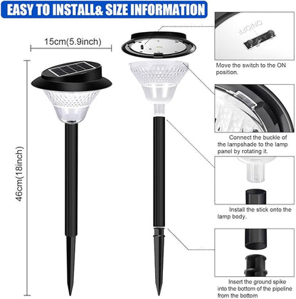 Solar Pathway Lights Outdoor 2 Pack, Solar Sidewalk Garden Lights 20000h Lifespan, Up to 12 Hours Auto On/Off, Outdoor Waterproof Solar Lights for Sidewalk Patio Lawn with Design