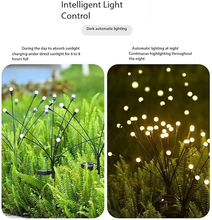 Generic Firefly Solar Lights Outdoor LED Waterproof Solar Powered Pathway Lights for Garden, Patio, Yard, 8 Head Warm White (2), Black