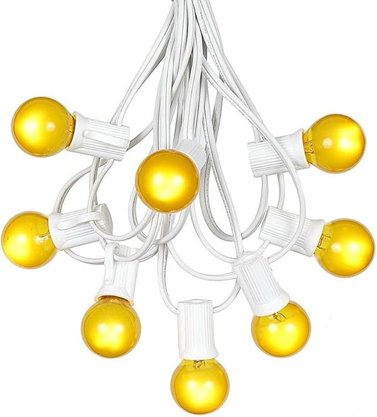 100 Foot G30 Outdoor Patio String Lights with 125 Yellow Globe Bulbs – Indoor Outdoor String Lights – Market Bistro Café Hanging String Lights – C7/E12 Base - White Wire