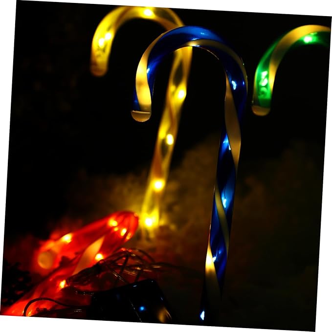 2 Sets Christmas Candy Cane Lights Outdoor Solar Path Lights Candy Cane Pathway Markers for Yard Garden Patio Walkway Party Decor, Colorful Light