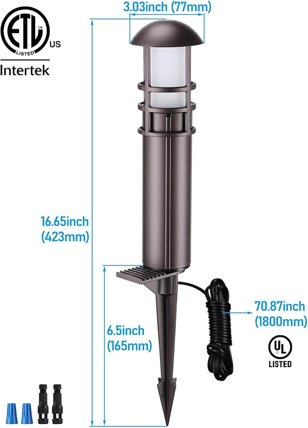 LEONLITE 5CCT Low Voltage Landscape Pathway Lights, 3W 12V AC/DC Landscape Lighting, IP65 CRI90+ Pathway Lighting Wired for Yard Lawn, Aluminum, Oil Rubbed Bronze, ETL Listed, 1800-5000K, Pack of 6