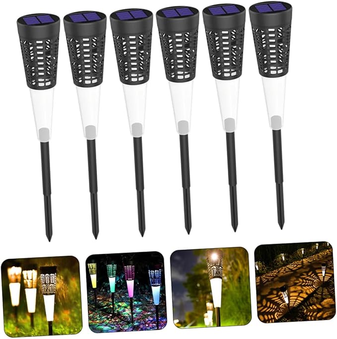 Milisten 6pcs Solar Garden Stake Lights Warm and Colorful LED Outdoor Landscape Pathway Lamps for Yard and Courtyard Lawn Décor