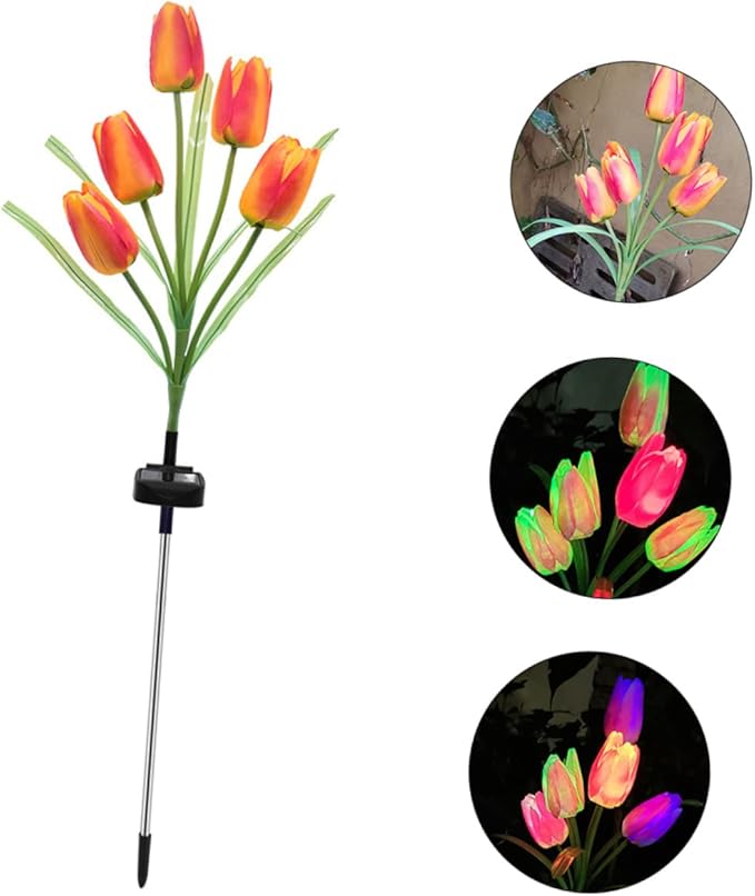 DOITOOL Lawn Solar Lamp 2pcs Powered for Decoration Creative Tulip Solar Lamp Garden Lawn Landscape Flowers Yard Light