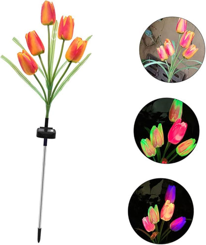 DOITOOL Lawn Solar Lamp 2pcs Powered for Decoration Creative Tulip Solar Lamp Garden Lawn Landscape Flowers Yard Light