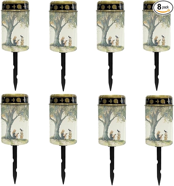 Girls and Cat Outdoor Solar Garden Stake Lights Flameless Pathway Lights for Yard Patio,Pretty Landscape Lighting Solar-Powered Fairy Light for Outside,Warm White Walkway Lights