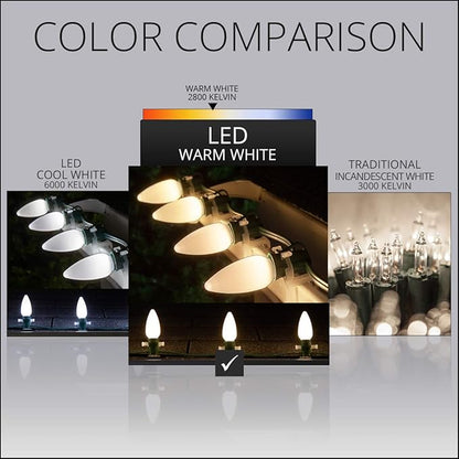 C9 OptiCore LED Commercial Outdoor Christmas Lights – Heavy Duty Christmas String Lights; Wedding Christmas Lights; White Wire (50 Lights, 50 Ft, Warm White Smooth/Opaque)