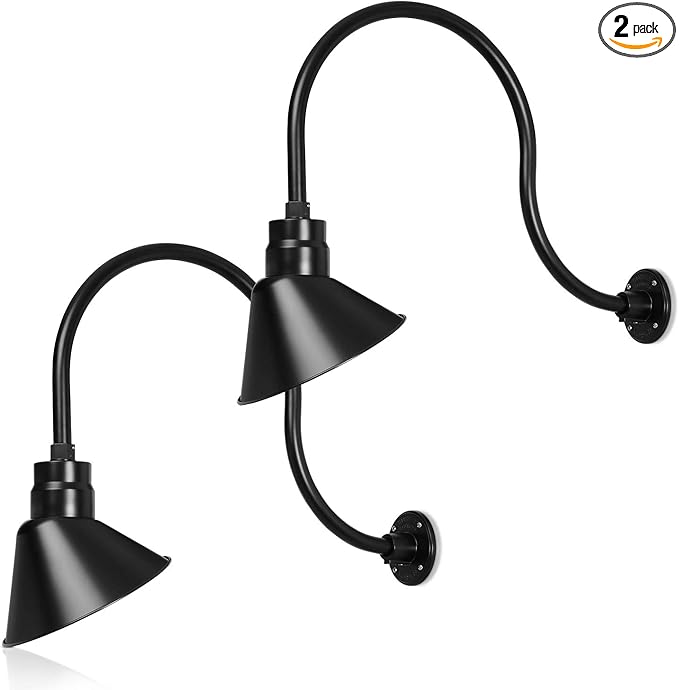 10in. Satin Black Angle Shade Gooseneck Sign Light Fixture With 24in. Long Extension Arm - Wall Sconce Farmhouse | Lumora