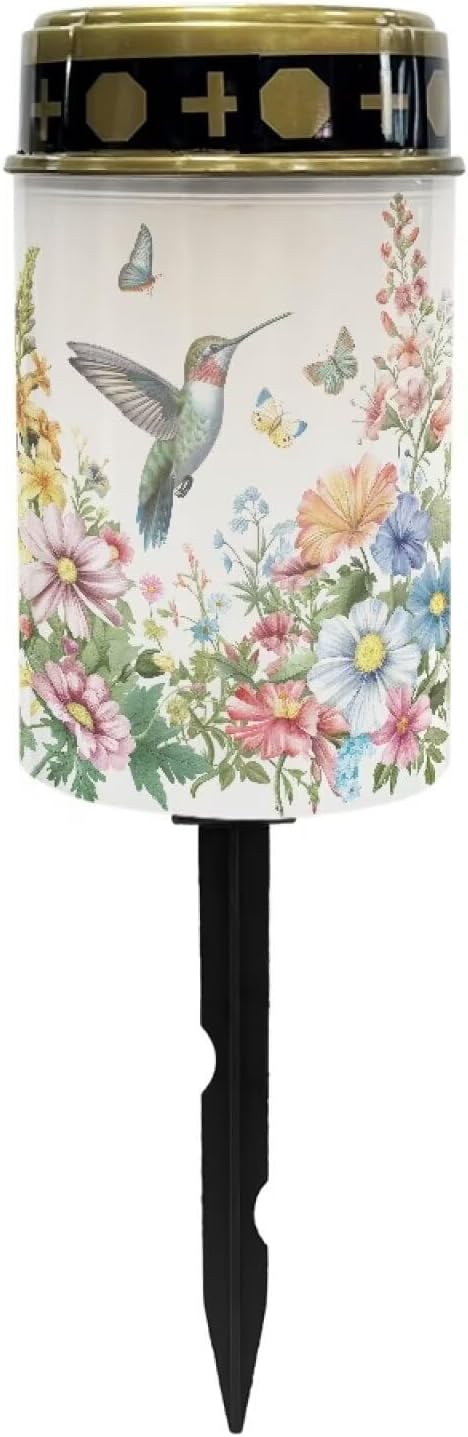 ZOUTAIRONG Floral Hummingbird Solar Glass Light Garden Stake Light, Cemetery Decorations for Grave Outdoor Lights, Jesus Light Memorial Gifts for Mother, for Christmas Garden Lawn Yard Patio Decor