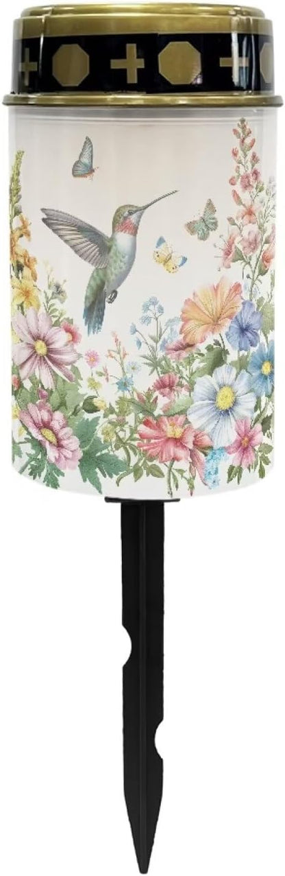 ZOUTAIRONG Floral Hummingbird Solar Glass Light Garden Stake Light, Cemetery Decorations for Grave Outdoor Lights, Jesus Light Memorial Gifts for Mother, for Christmas Garden Lawn Yard Patio Decor