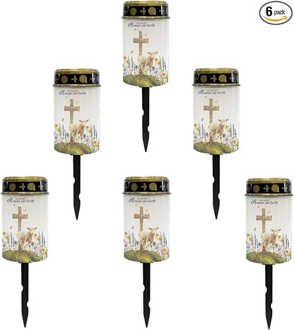 Cross and Earth Cemetery Lights for Grave,Solar Stake Lights Landscape Lighting Solar Lantern Flameless Lights Waterproof Garden Lights Cemetery Solar Lights Outdoor Lights-Warm White Lights