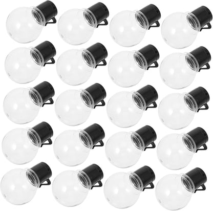 SUPVOX 20pcs LED Globe Bulb String Light Replacements Transparent Plastic Lamp Bulbs with Black Caps for Hanging String Lights DIY Accessories for Indoor Outdoor Festive Decoration