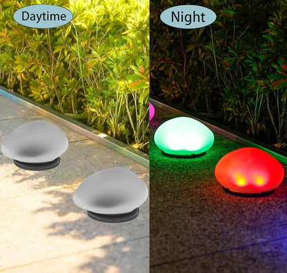 2 Pack Solar Garden Lights Outdoor Waterproof，Resembling Pebbles. Multi-Colored Changing Garden Lights for Courtyard, Garden, Balcony, Beach, Lawn, Terrace, Poolside.